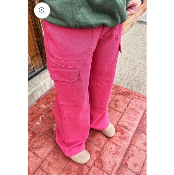 Umgee Pants - Umgee NWT Pink Cotton Cargo Wide Leg Pants Size Large